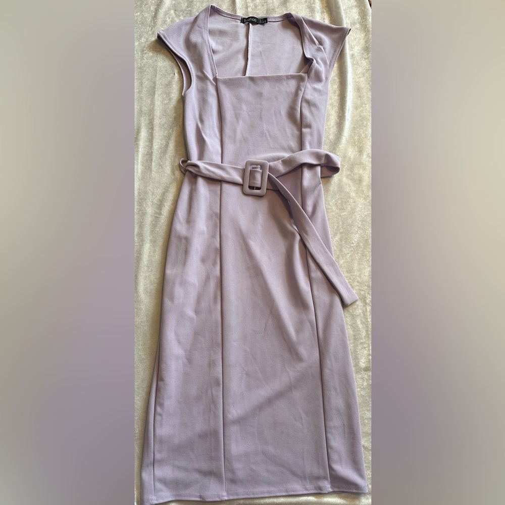 Boohoo purple belted dress